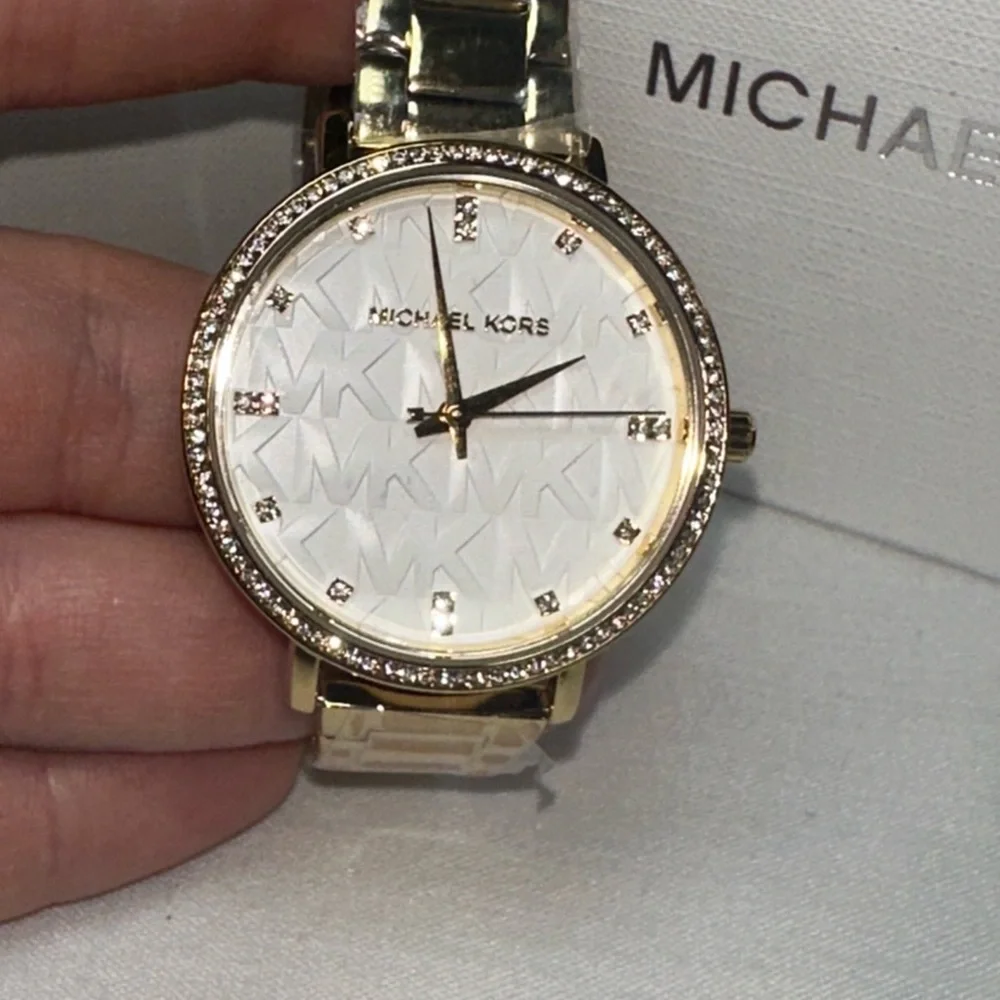 Michael Kors Pyper Three Hand Gold Tone Bracelet Watch White 38mm MK4666